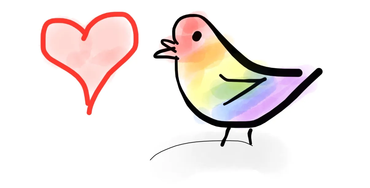 Doodles item Animals image Rainbow Bird With Heart