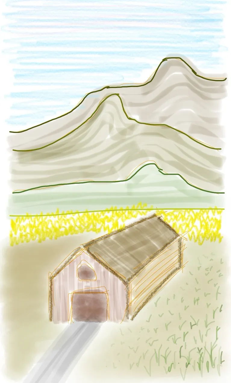 Doodles item Outdoors image Barn Fields Mountains